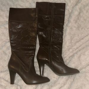 Coach Millie signature embossed leather boots in chestnut.